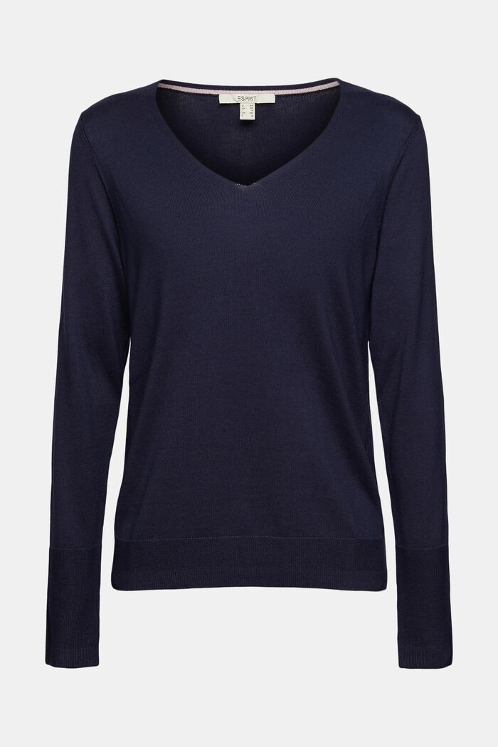 V-neck jumper containing organic cotton, NAVY, detail image number 2