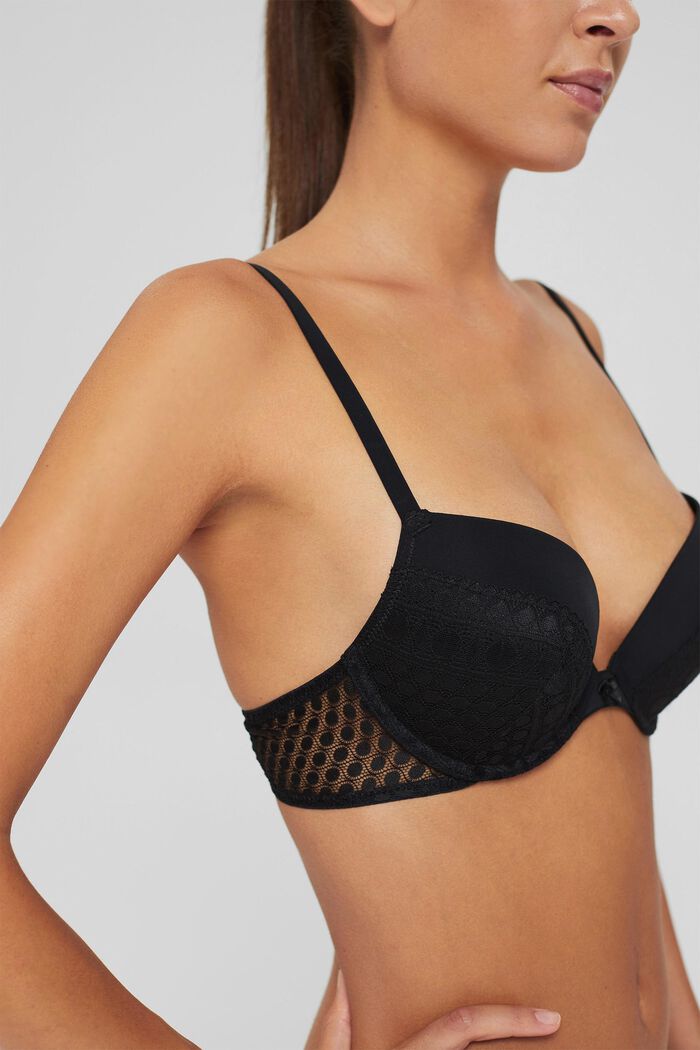 Push-up underwire bra with a lace trim, BLACK, detail image number 2