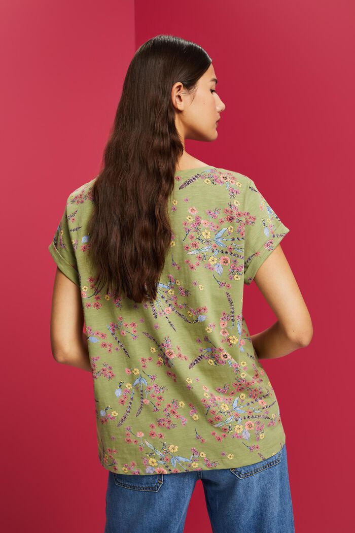 Cotton t-shirt with floral print, PISTACHIO GREEN, detail image number 3