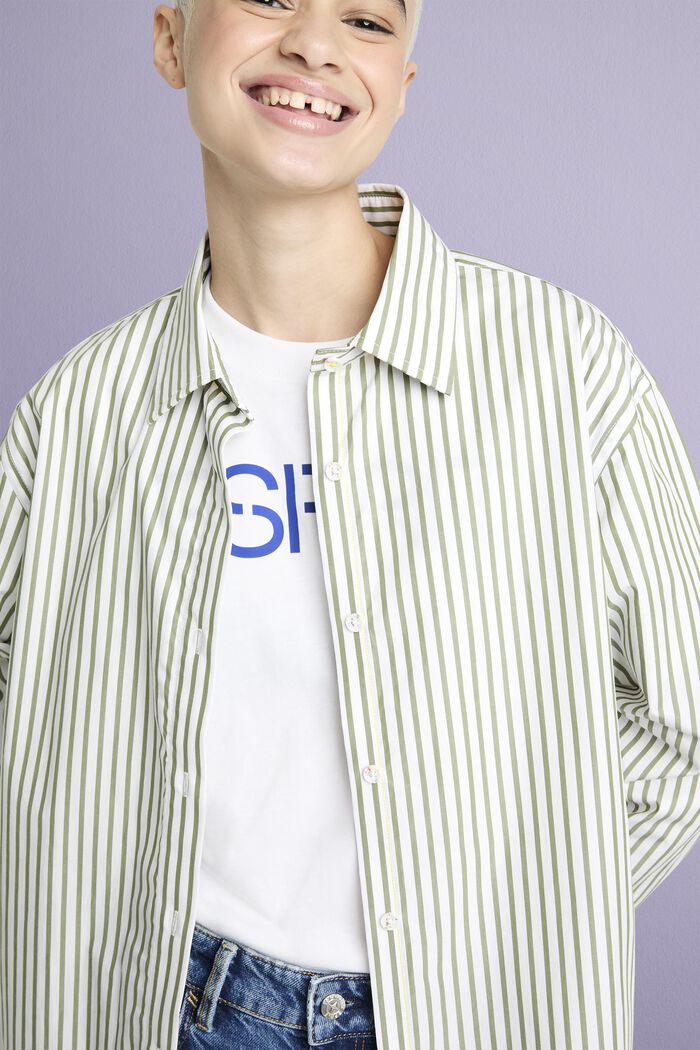 Striped Cotton-Poplin Shirt, LIGHT KHAKI, detail image number 2
