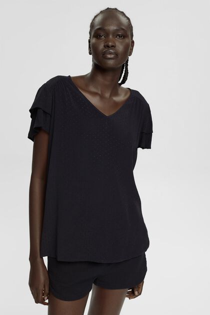 Blouse with flounced sleeves, LENZING™ ECOVERO™, BLACK, overview