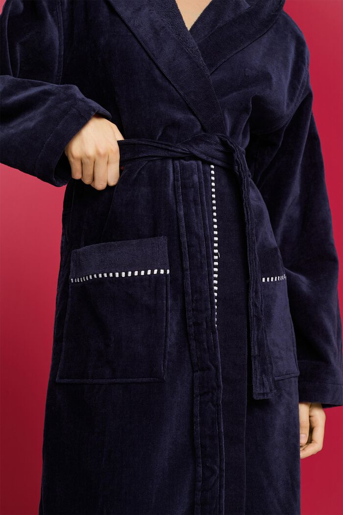 Suede bathrobe made of 100% cotton, NAVY BLUE, detail image number 2