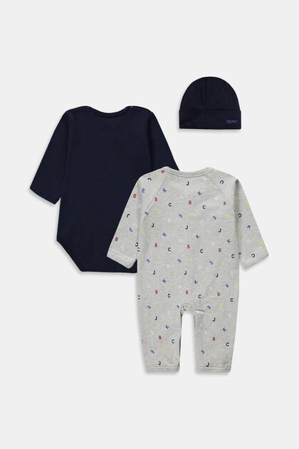 Mixed set: Sleepsuit, long-sleeved body, hat