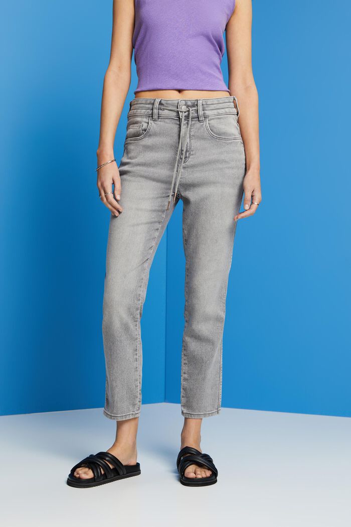 Boyfriend jeans with drawstring waist, GREY LIGHT WASHED, detail image number 0