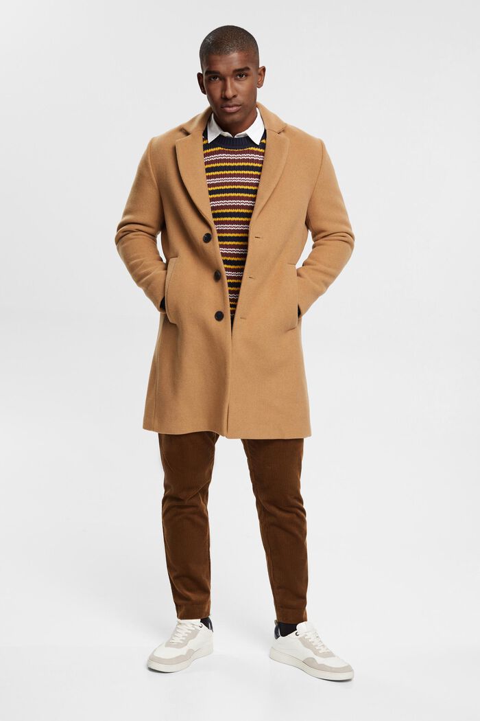 Wool blend coat with detachable hood, CAMEL, detail image number 2