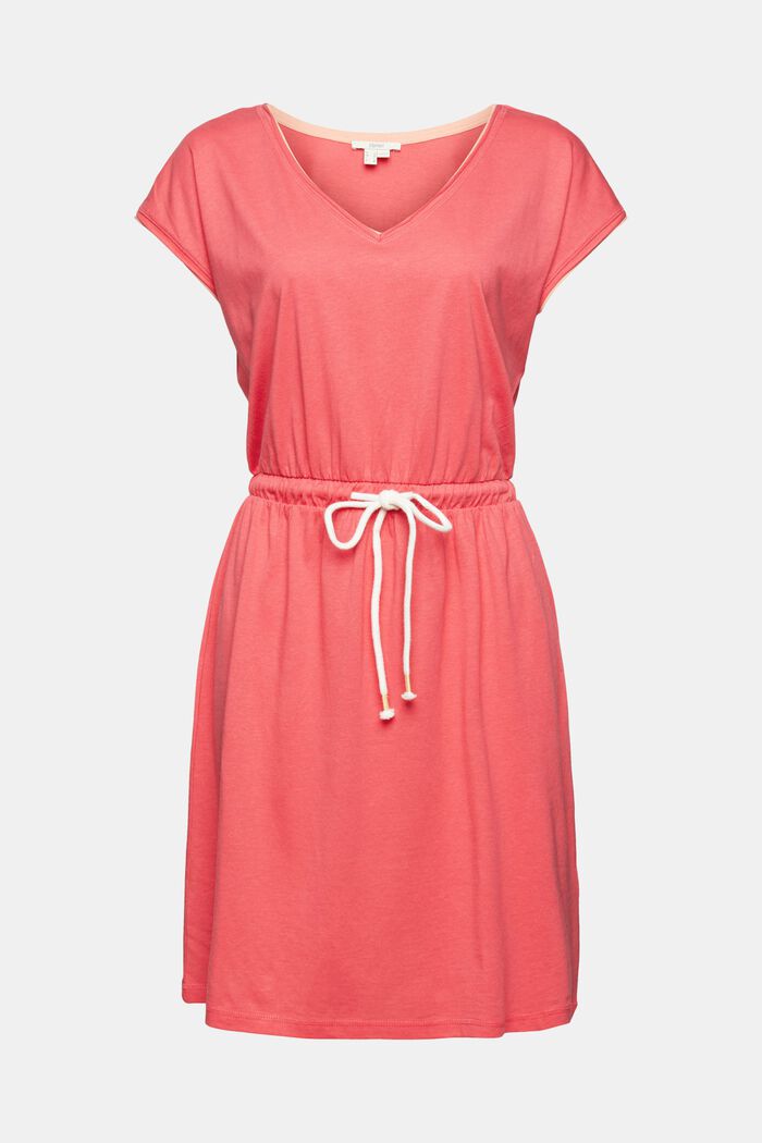 Containing TENCEL™: jersey dress with drawstring ties, CORAL RED, detail image number 6