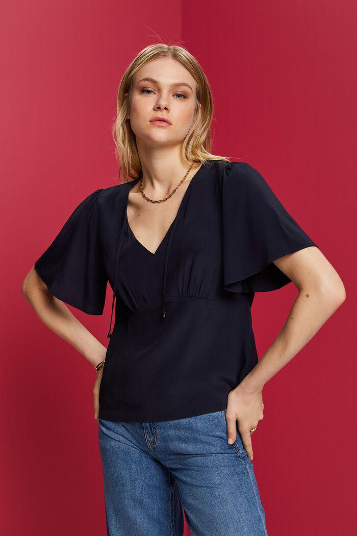 Blouse top, LENZING™ ECOVERO™, NAVY, detail image number 0