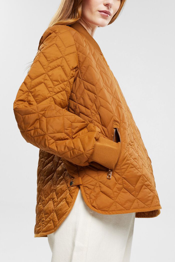 Quilted jacket with rib knit collar, CARAMEL, detail image number 2