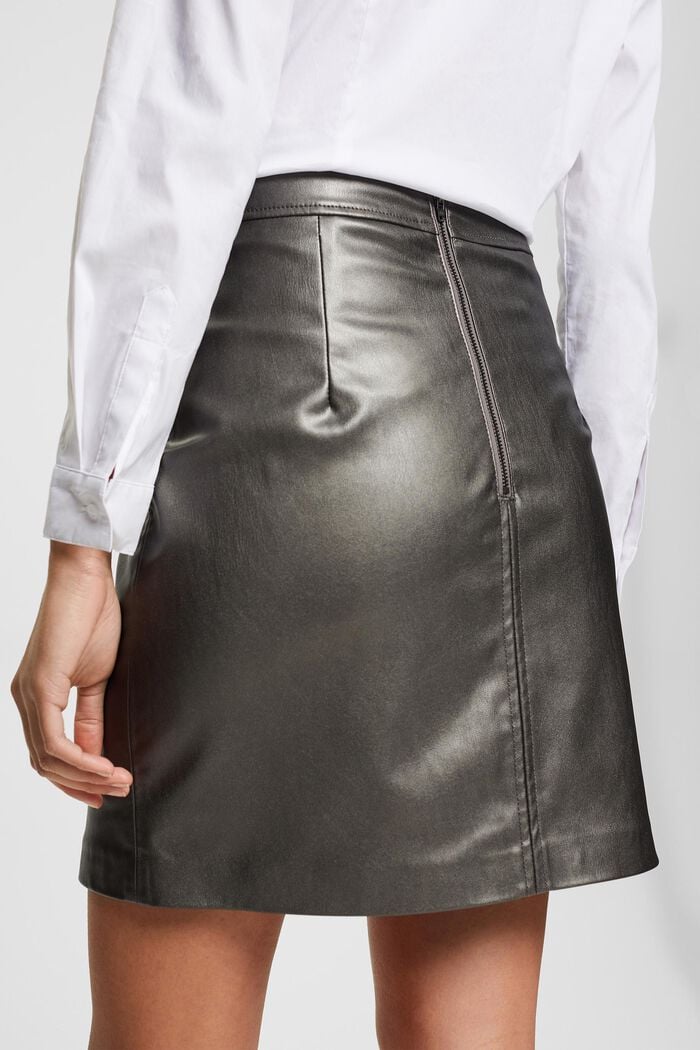 Shiny faux-leather mini skirt, GUNMETAL, detail image number 4