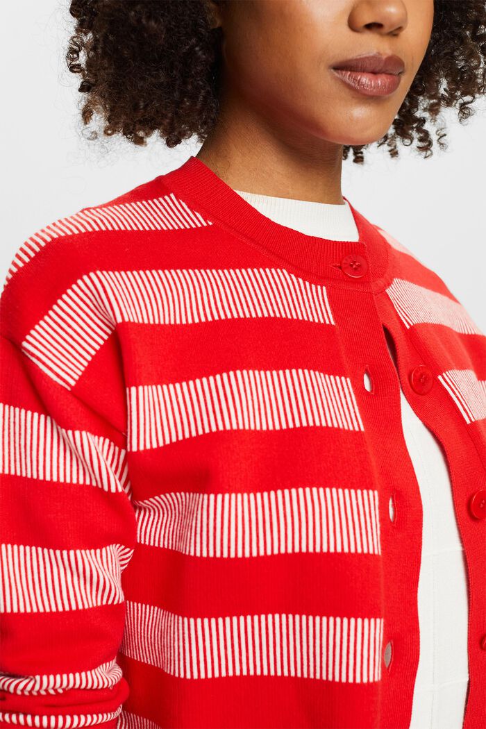 Cropped Jacquard Striped Cardigan, RED, detail image number 3