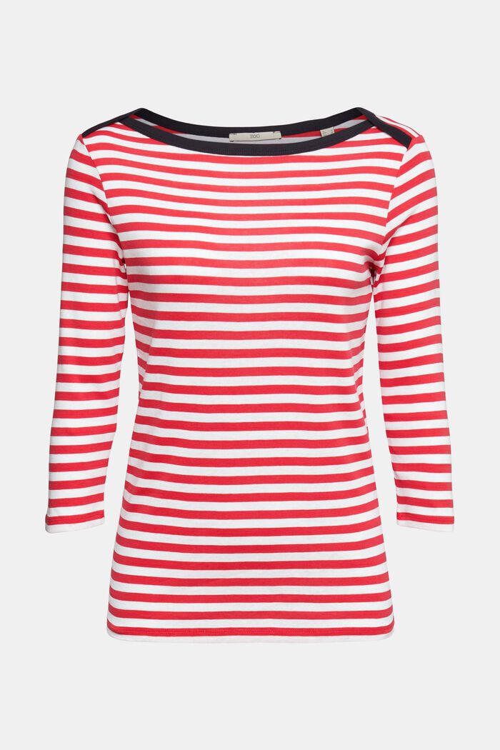 Striped boat neck shirt, RED, detail image number 6