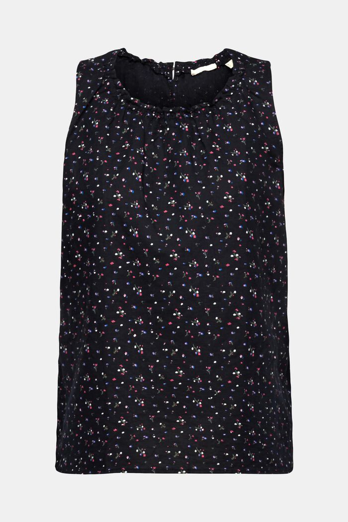 Sleeveless linen blend blouse with floral print, BLACK, detail image number 6