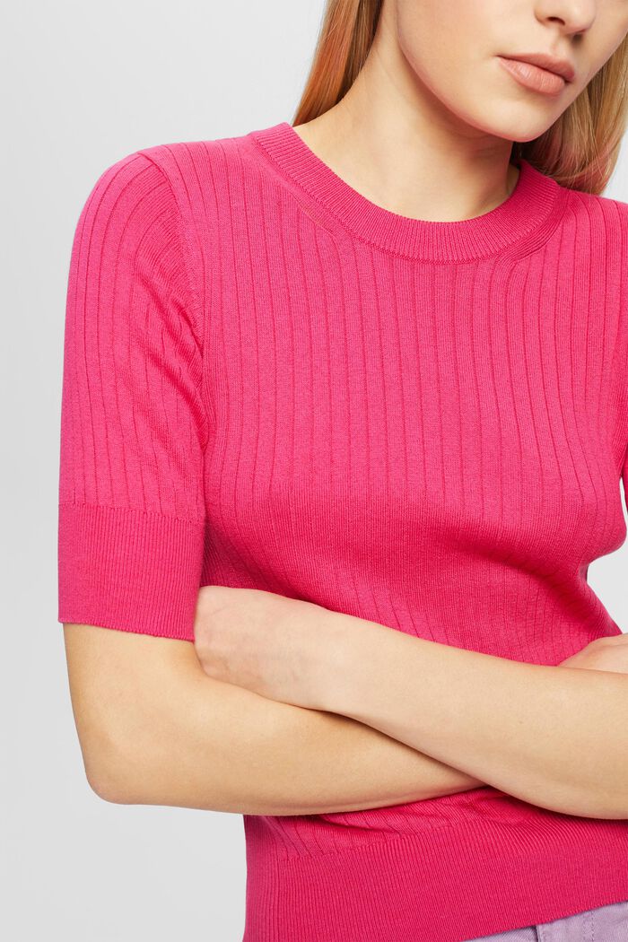 Short-sleeved ribbed sweater, PINK FUCHSIA, detail image number 2
