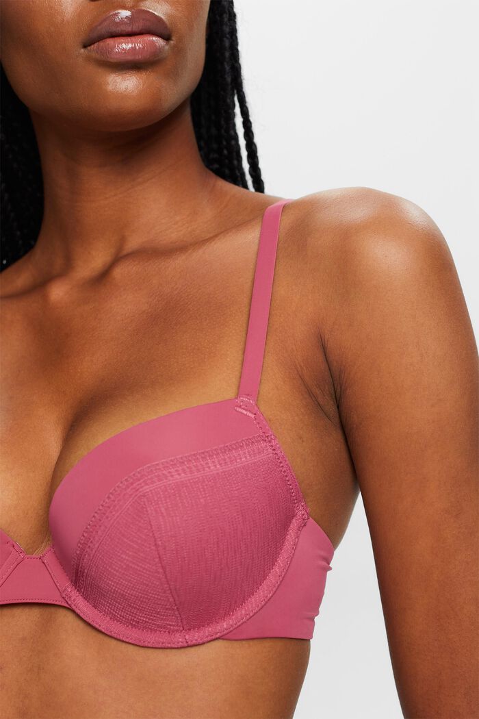 Recycled: lace trim padded bra, BLUSH, detail image number 1