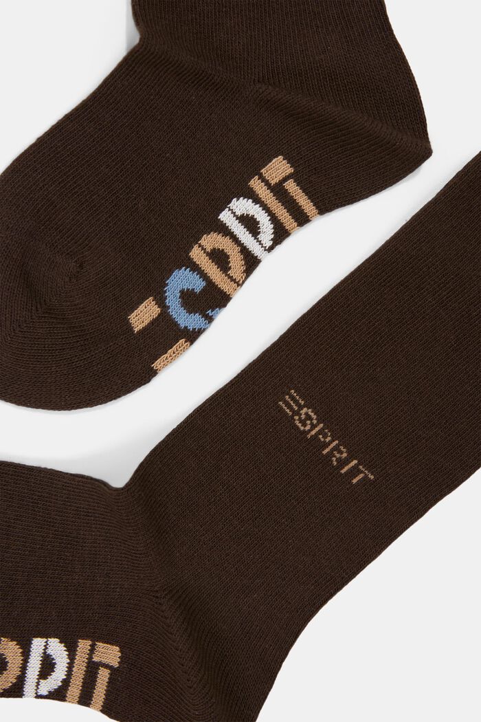 Double pack of knee-high socks with a logo, DARK BROWN, detail image number 1