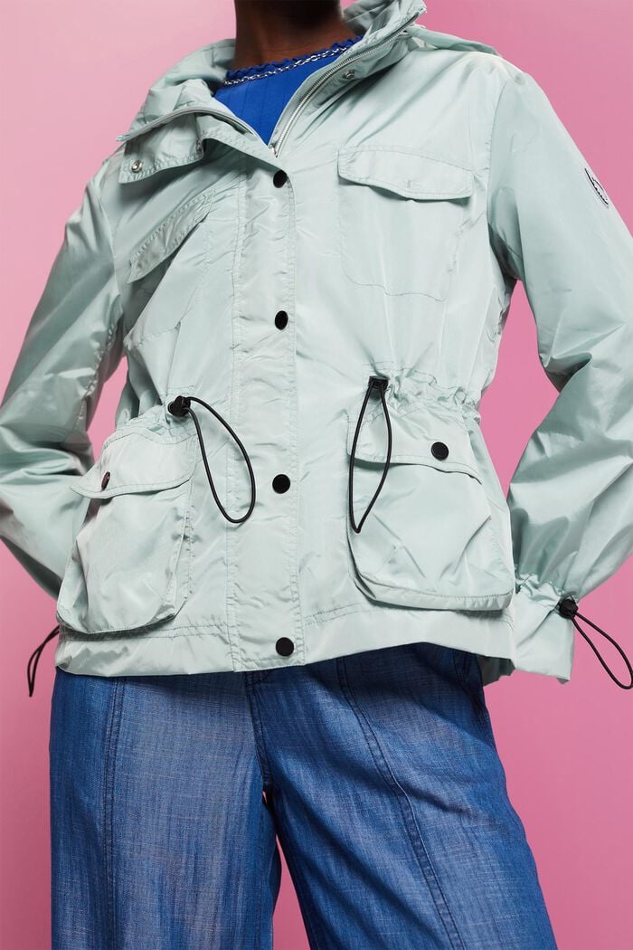Recycled: rain jacket with a hood, LIGHT AQUA GREEN, detail image number 4