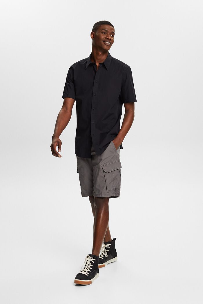 Cotton Poplin Short-Sleeve Shirt, BLACK, detail image number 4