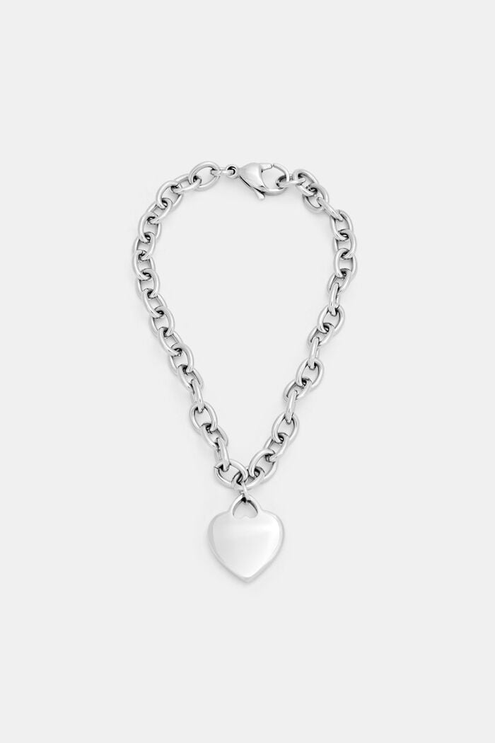 Bracelet with heart charm, stainless steel, SILVER, detail image number 0