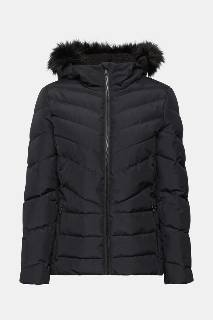 Quilted jacket with faux fur hood, BLACK, detail image number 2