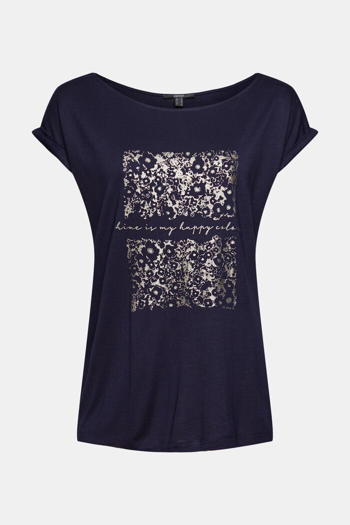 Top with a metallic print, LENZING™ ECOVERO™, NAVY, detail image number 2
