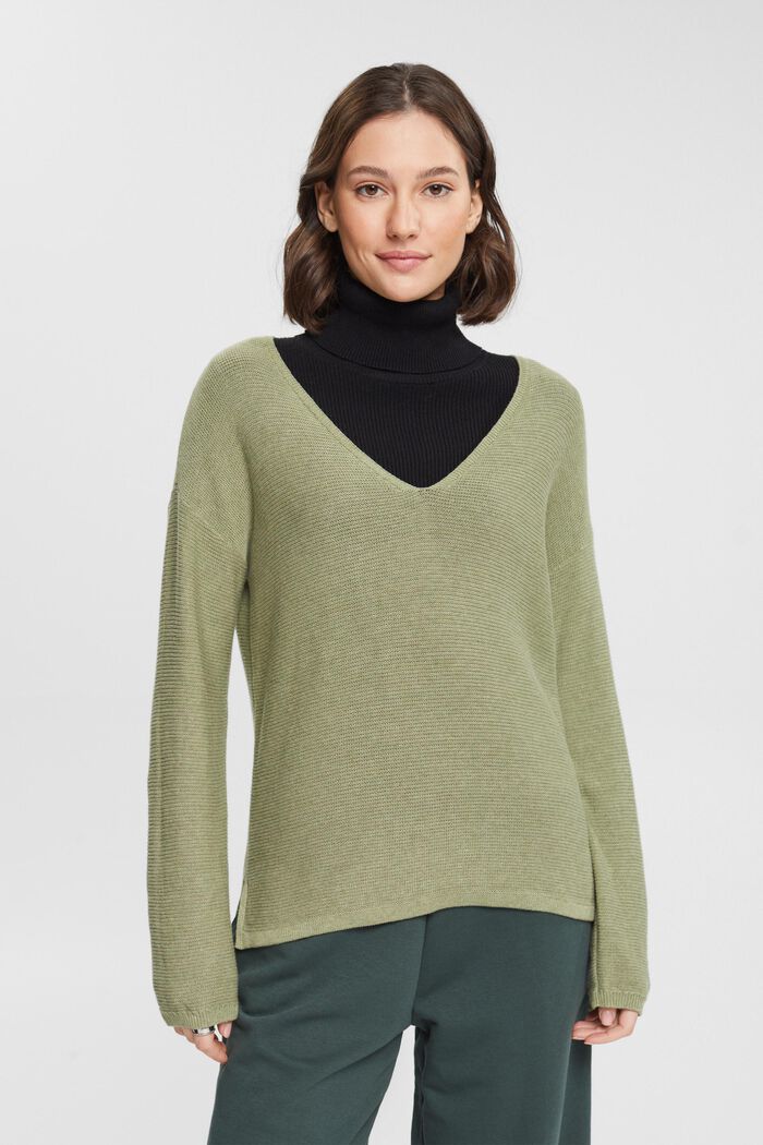 Textured knit V-neck jumper, LIGHT KHAKI, detail image number 0