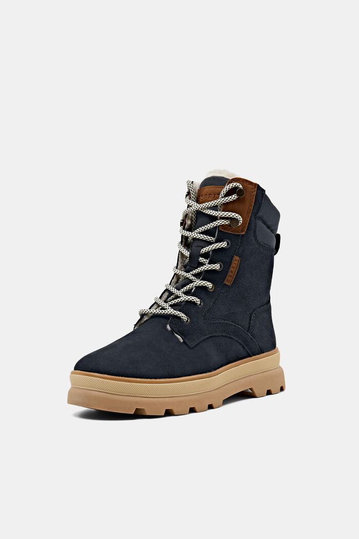 Suede lace-up boots with chunky sole, NAVY, detail image number 1