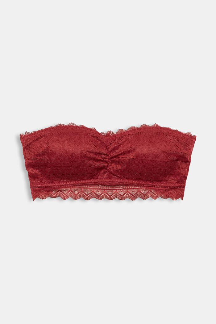 Padded bandeau bra made of lace composed of recycled material, CHERRY RED, overview