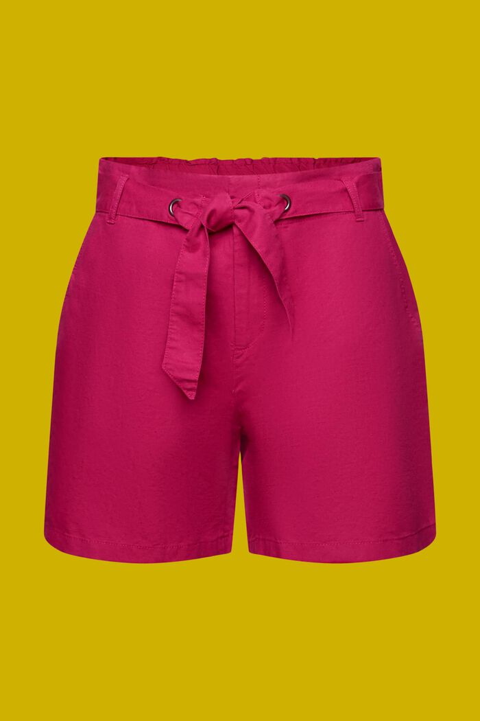 Shorts with a tie belt, cotton-linen blend, DARK PINK, detail image number 6