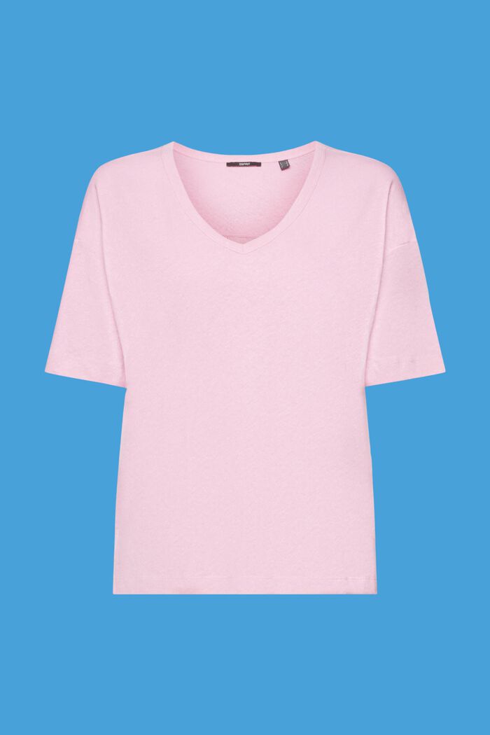 Linen blend V-neck t-shirt, LIGHT PINK, detail image number 7