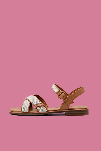 Faux leather/textile cross strap sandals