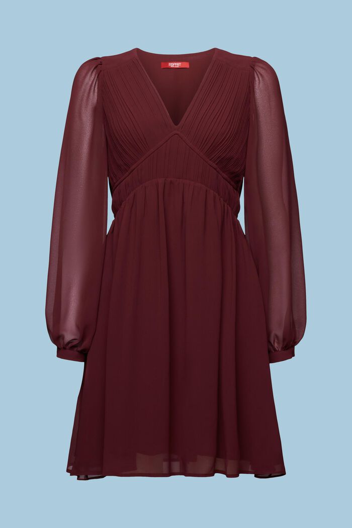 Chiffon V-Neck Mini Dress, BORDEAUX RED, detail image number 5