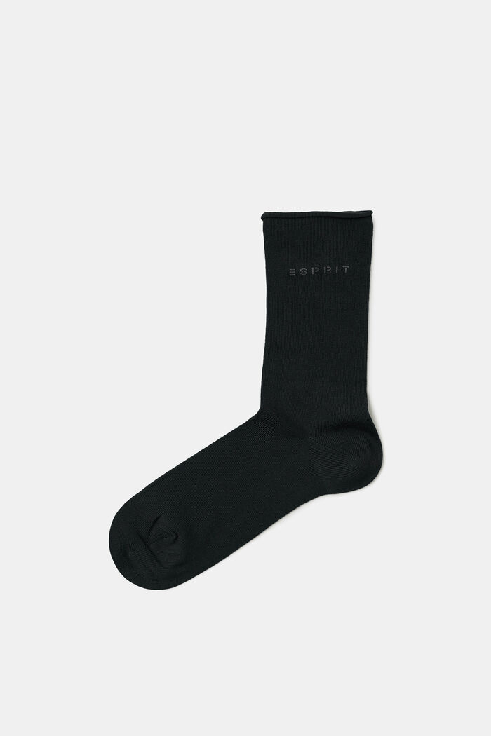2-pack of sock with rolled edges, organic cotton, BLACK, detail image number 0