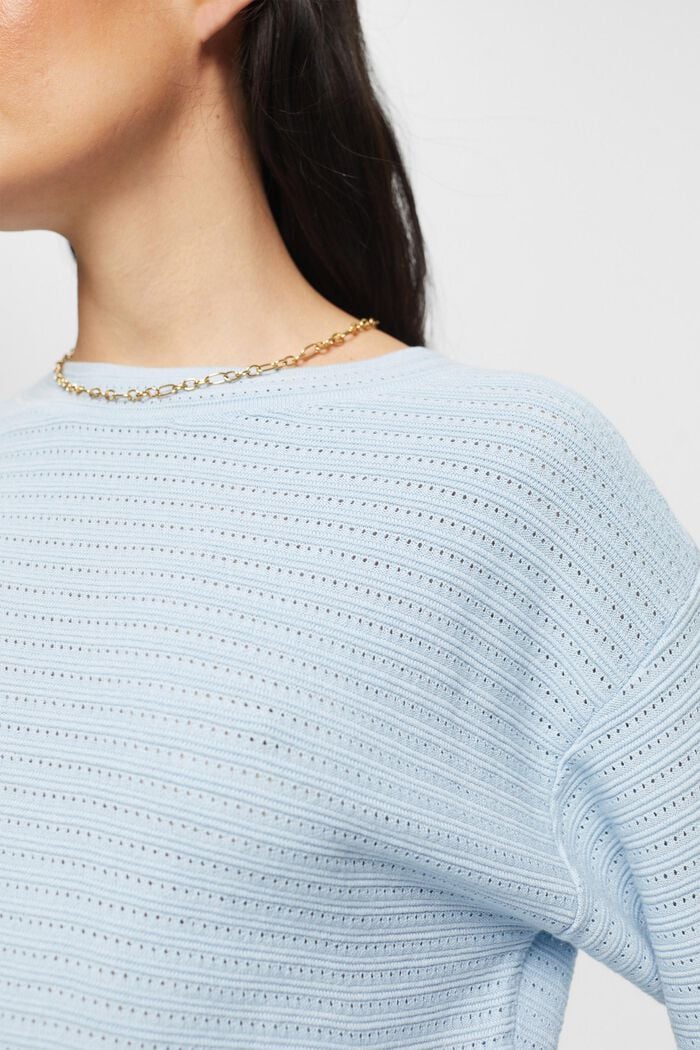Mixed Knit Striped Sweater, PASTEL BLUE, detail image number 2