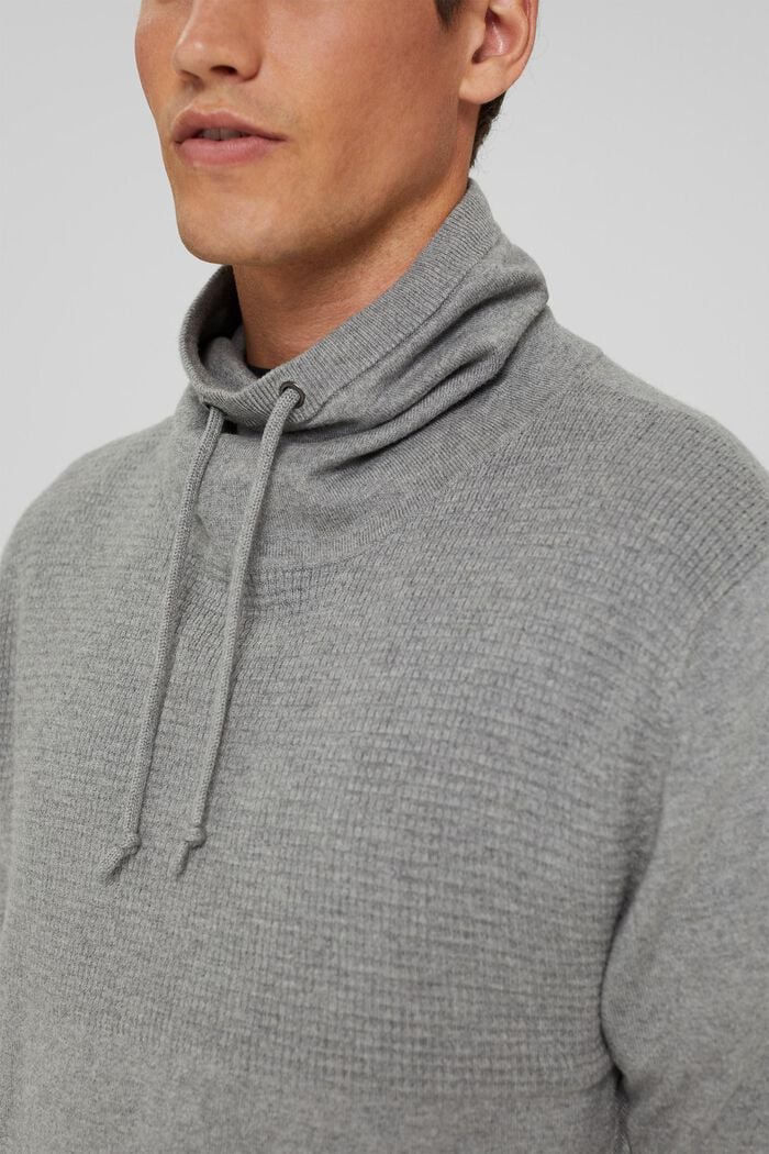 Cashmere blend: jumper with a drawstring collar, MEDIUM GREY, detail image number 2