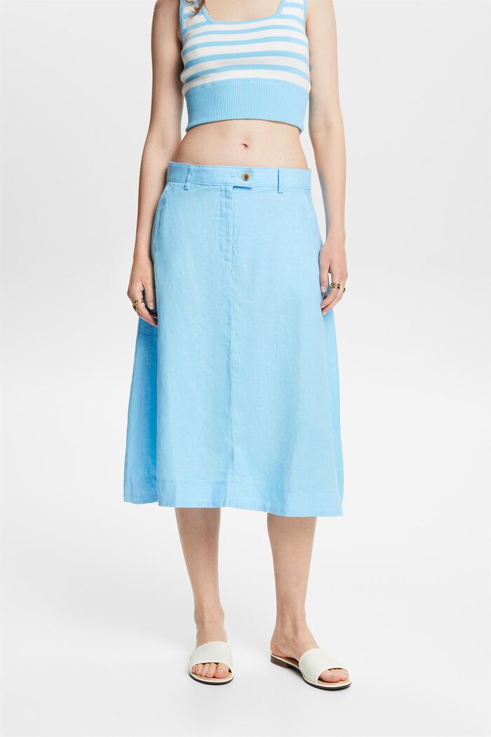 Linen A-Line Midi Skirt, LIGHT TURQUOISE, detail image number 0