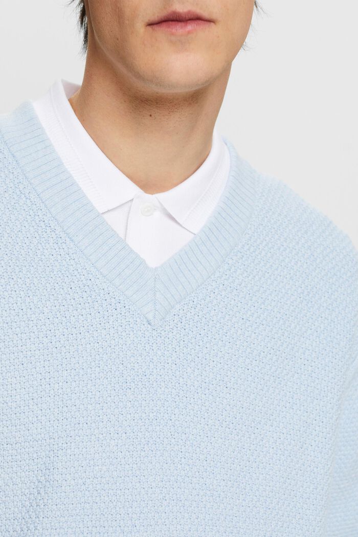 Cotton V-Neck Sweater, LIGHT BLUE, detail image number 2