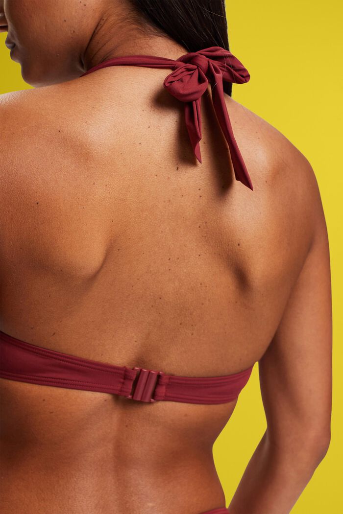Tri-colour underwired halteneck bikini top, DARK RED, detail image number 3