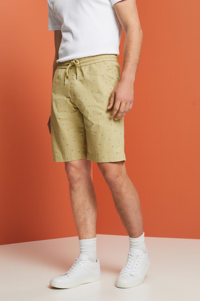 Patterned pull-on shorts, stretch cotton, PASTEL GREEN, detail image number 0