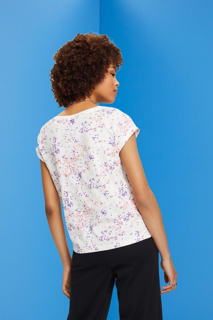 Cotton t-shirt with floral print, OFF WHITE, detail image number 3