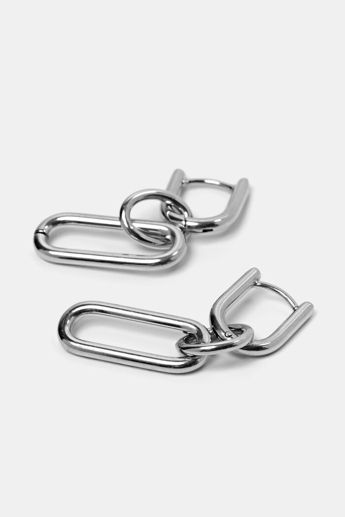Link earrings, stainless steel, SILVER, detail image number 1