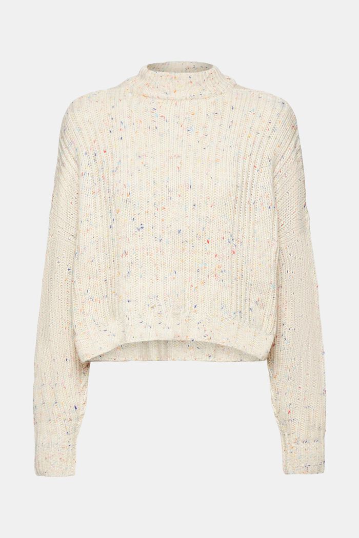 Flecked cable knit sweater with wool