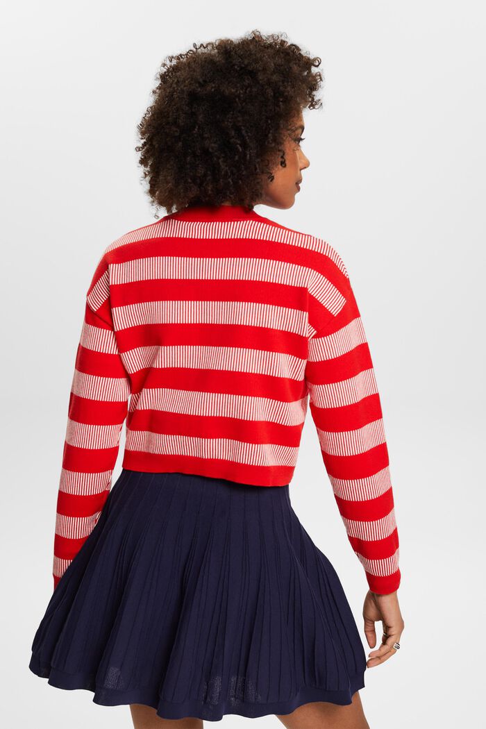 Cropped Jacquard Striped Cardigan, RED, detail image number 2