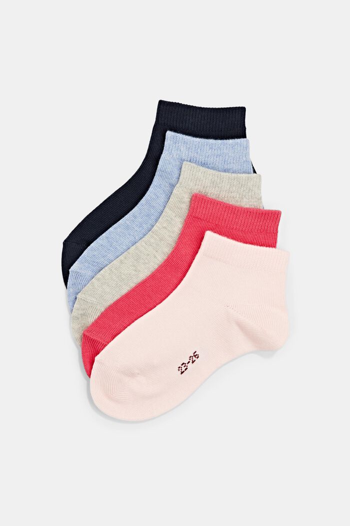Pack of 5 pairs of plain-coloured socks, in an organic cotton blend, ROSE COLORWAY, detail image number 0