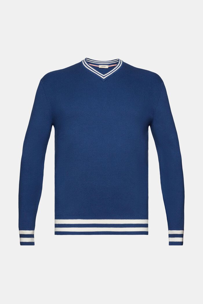 V-neck sustainable cotton jumper, BLUE, detail image number 6