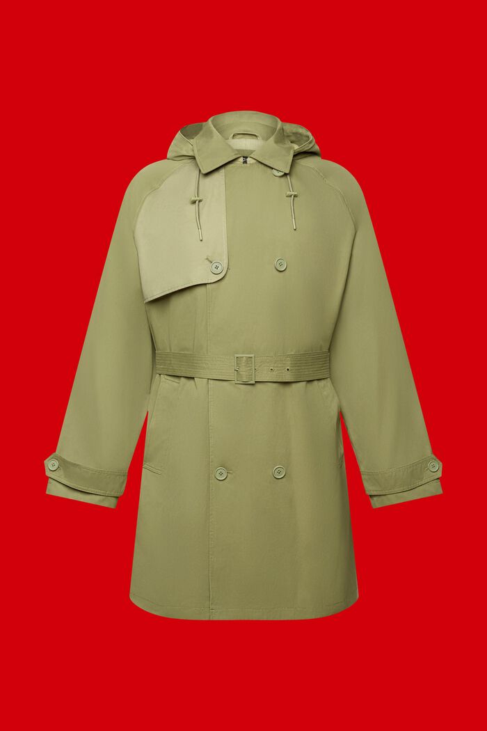 Short, hooded trench coat, OLIVE, detail image number 7
