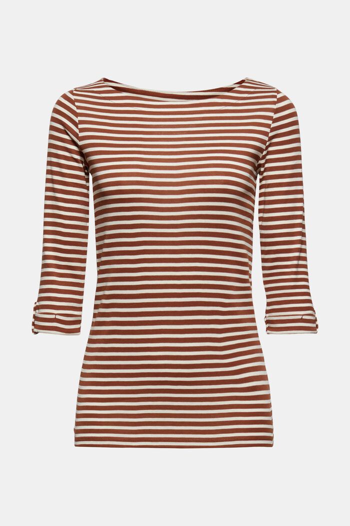 Striped long sleeve top made of 100% organic cotton, TOFFEE, detail image number 0
