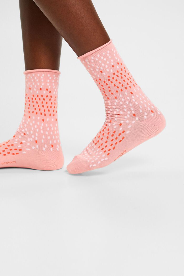 2-pack of dot pattern socks, organic cotton, WHITE/CORAL, detail image number 1
