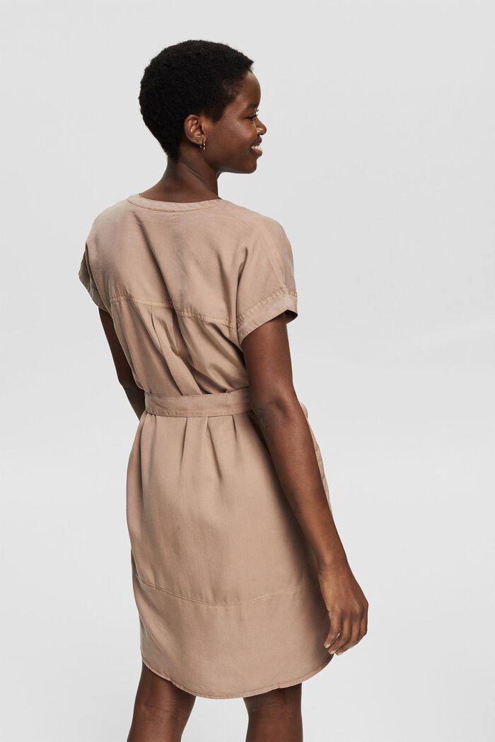 Made of TENCEL™:  tunic dress with a belt, TAUPE, detail image number 2