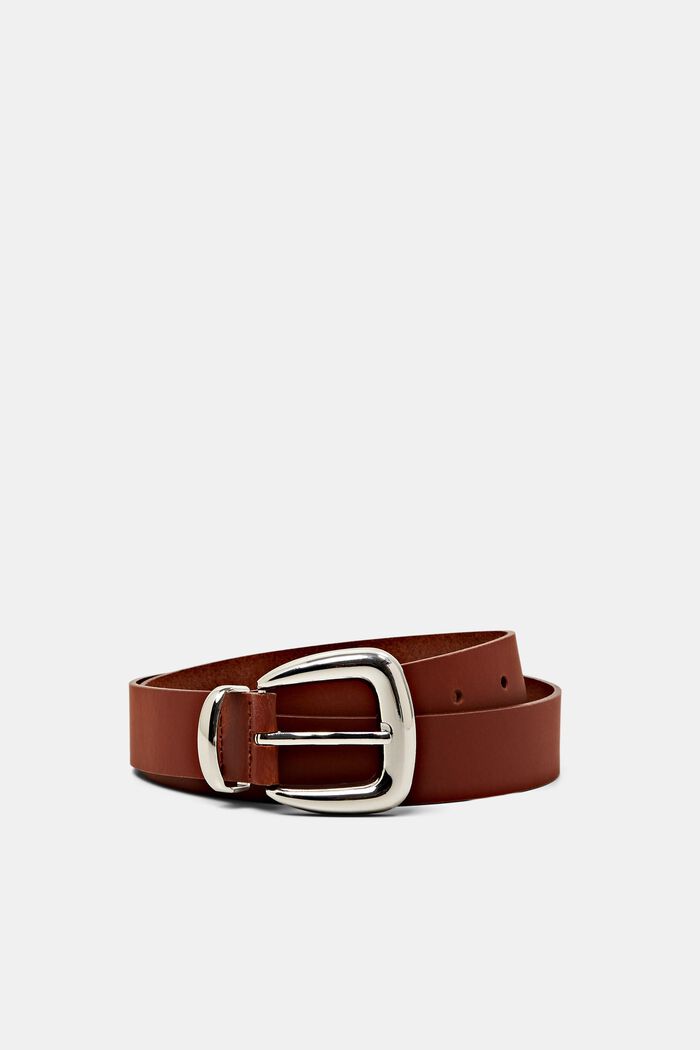 Leather belt with a metal buckle, RUST BROWN, detail image number 0