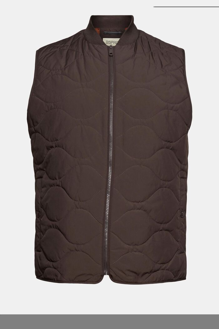 Made of recycled material: padded quilted bodywarmer, DARK BROWN, overview